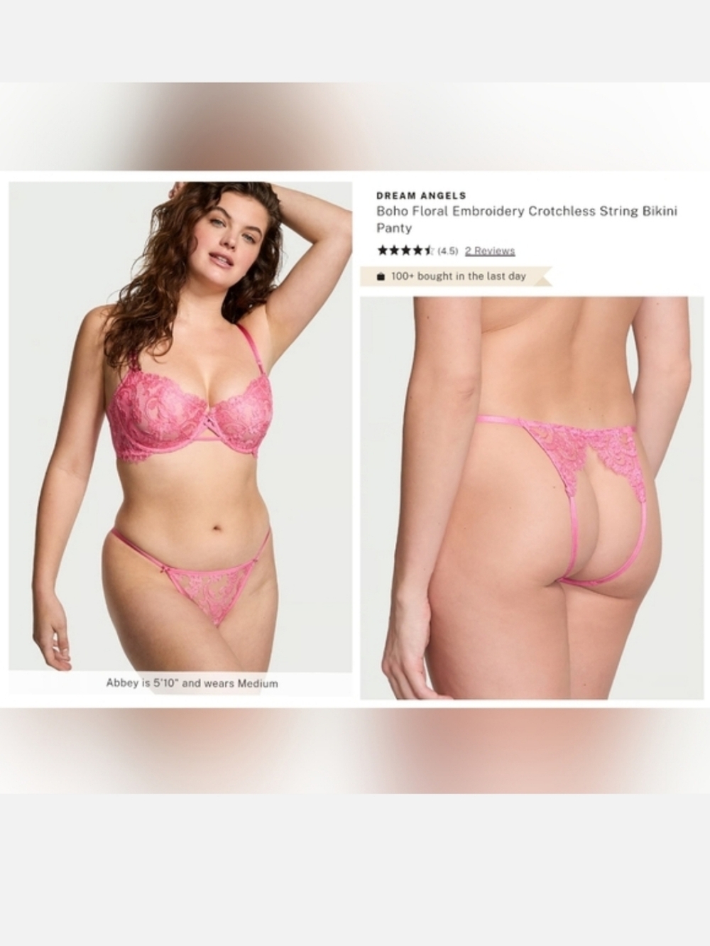 Victoria's secret dream Angel's boho embroidery crotchless bikini panty XL